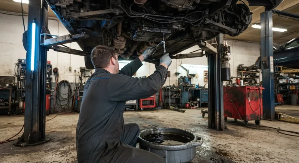 Technician working on a vehicle transmission at Hi Tech Auto Care in Mansfield, TX